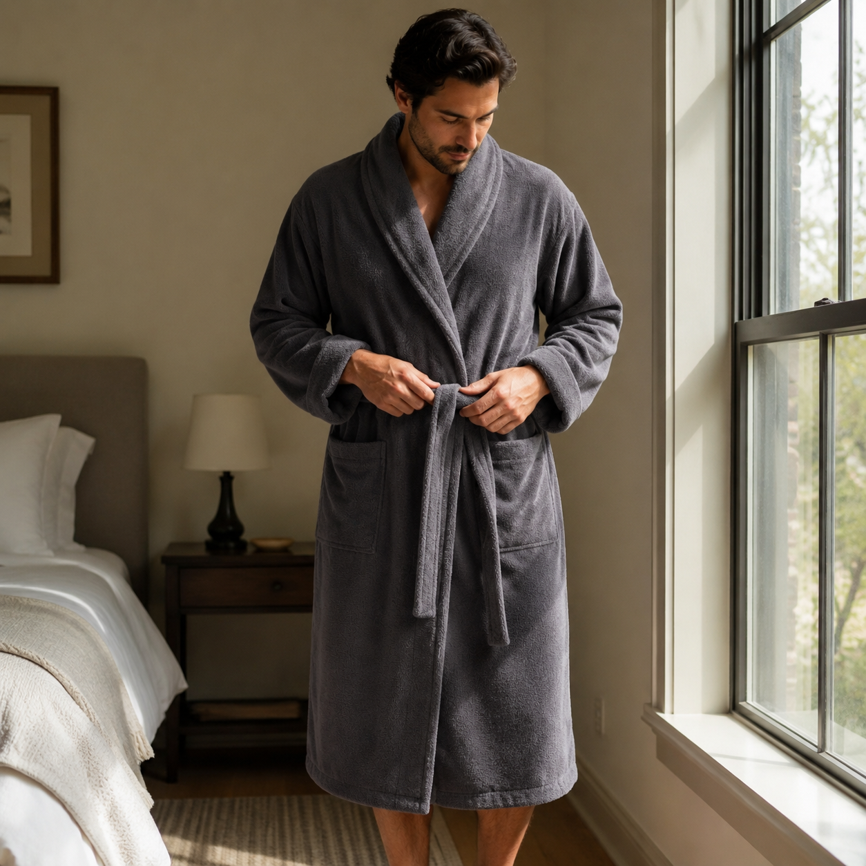 Basics Terry Towelling Bathrobe with Classic Shawl Collar Style, 100% Cotton Dressing Gown suitable for Beauty Parlour, Hotel & Spa, Lightweight & Machine Washable Robe Womenswear Loungewear Menswear Nightwear Longsleeves Belts Comfort