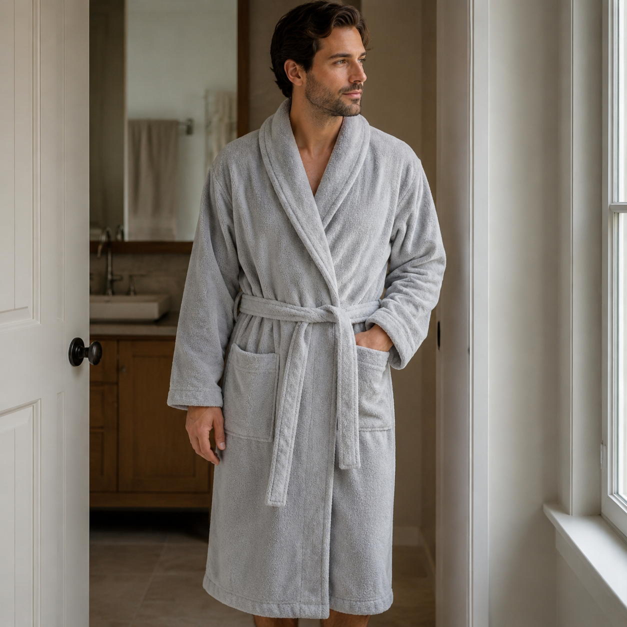 Basics Terry Towelling Bathrobe with Classic Shawl Collar Style, 100% Cotton Dressing Gown suitable for Beauty Parlour, Hotel & Spa, Lightweight & Machine Washable Robe Womenswear Loungewear Menswear Nightwear Longsleeves Belts Comfort